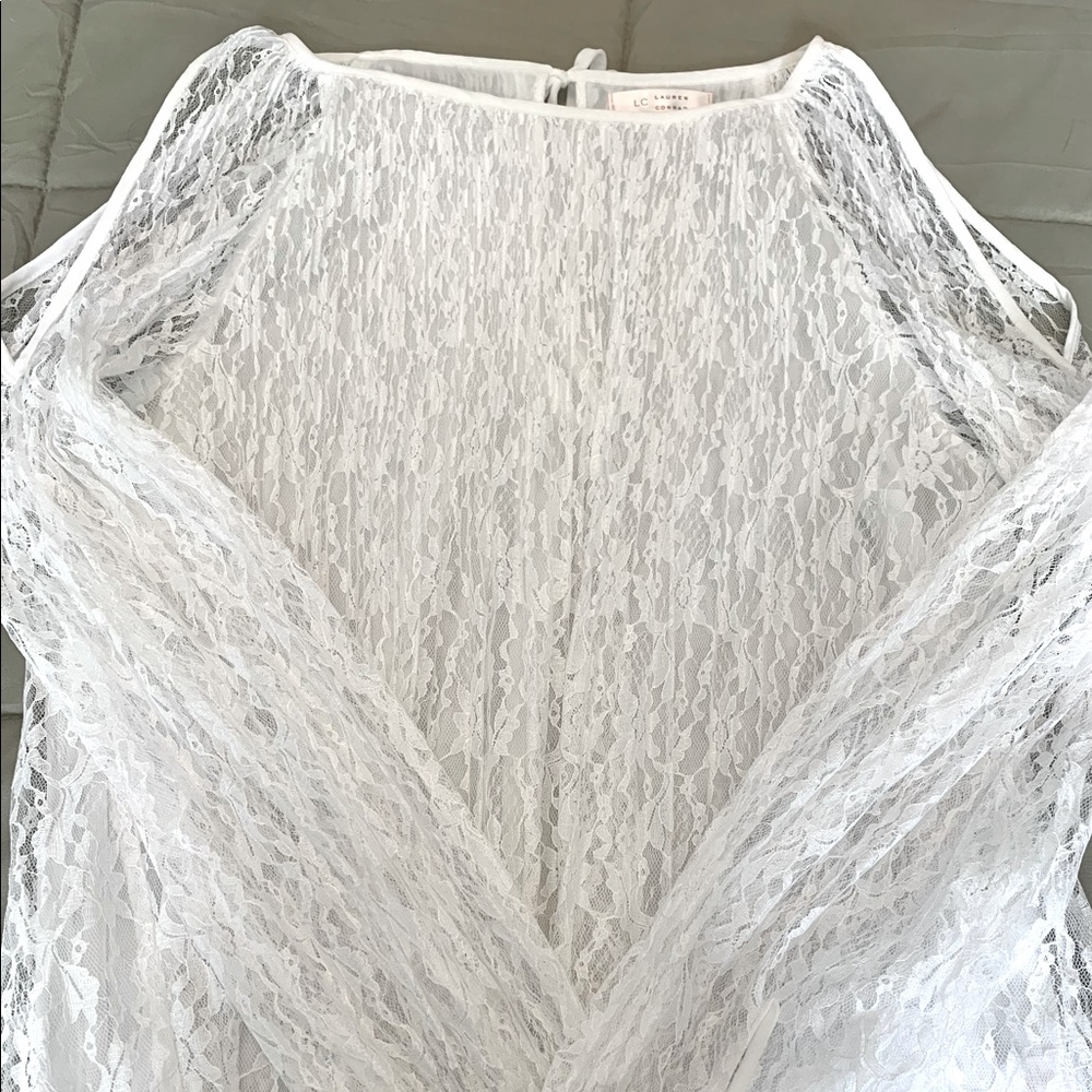 White Lauren Conrad Lace Long-Sleeve Blouse Size S